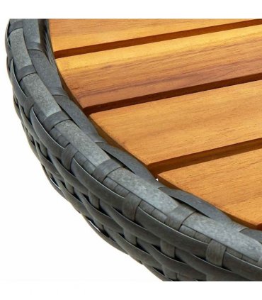 vidaXL Tea Table Grey 60 cm Poly Rattan and Solid Acacia Wood
