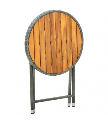 vidaXL Tea Table Grey 60 cm Poly Rattan and Solid Acacia Wood