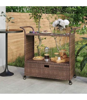 vidaXL Bar Cart with Drawer Brown 100x45x97 cm Poly Rattan