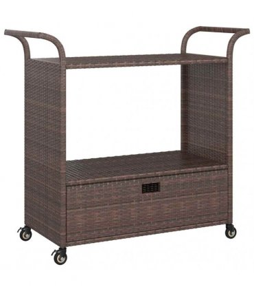 vidaXL Bar Cart with Drawer Brown 100x45x97 cm Poly Rattan