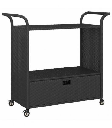 vidaXL Bar Cart with Drawer Black 100x45x97 cm Poly Rattan