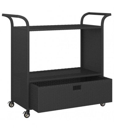vidaXL Bar Cart with Drawer Black 100x45x97 cm Poly Rattan