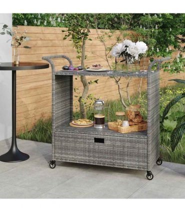 vidaXL Bar Cart with Drawer Grey 100x45x97 cm Poly Rattan