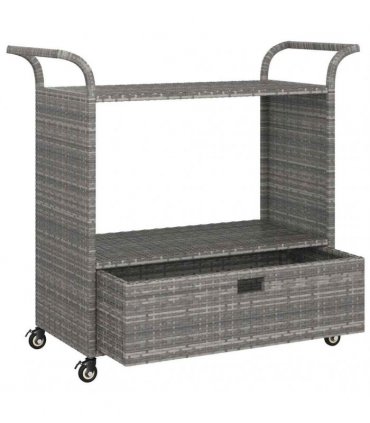 vidaXL Bar Cart with Drawer Grey 100x45x97 cm Poly Rattan