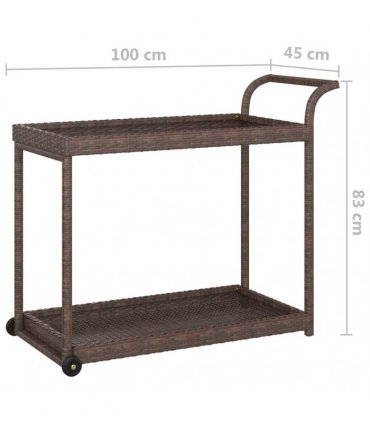vidaXL Bar Cart Brown 100x45x83 cm Poly Rattan