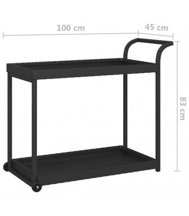 vidaXL Bar Cart Black 100x45x83 cm Poly Rattan
