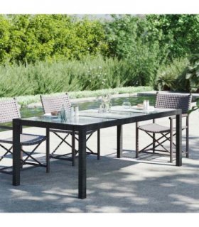 vidaXL Garden Table Black 190x90x75 cm Tempered Glass and Poly Rattan