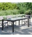 vidaXL Garden Table Black 190x90x75 cm Tempered Glass and Poly Rattan