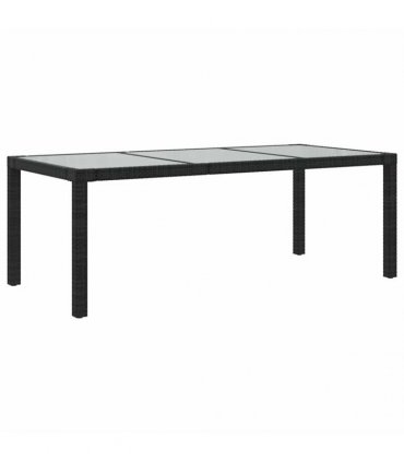 vidaXL Garden Table Black 190x90x75 cm Tempered Glass and Poly Rattan