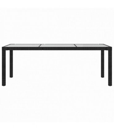 vidaXL Garden Table Black 190x90x75 cm Tempered Glass and Poly Rattan