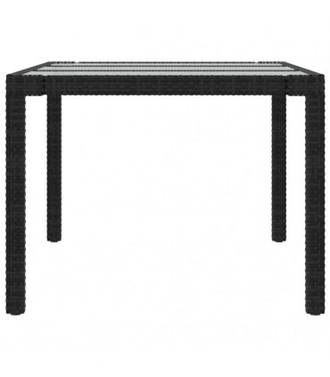 vidaXL Garden Table Black 190x90x75 cm Tempered Glass and Poly Rattan