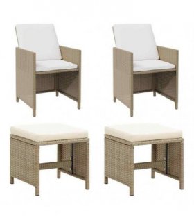 vidaXL Garden Chairs with Stools 2 pcs Poly Rattan Beige