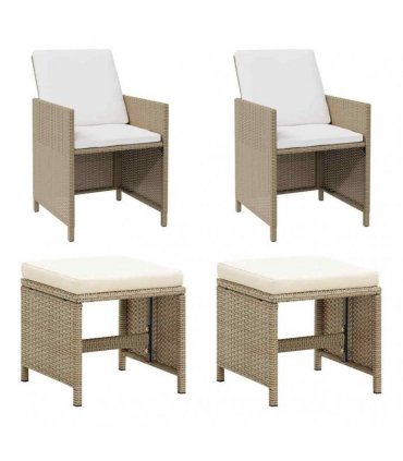 vidaXL Garden Chairs with Stools 2 pcs Poly Rattan Beige
