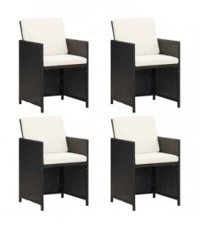 vidaXL Garden Dining Chairs with Cushions 4 pcs Black Poly Rattan