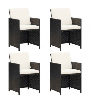 vidaXL Garden Dining Chairs with Cushions 4 pcs Black Poly Rattan