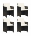 vidaXL Garden Dining Chairs with Cushions 4 pcs Black Poly Rattan