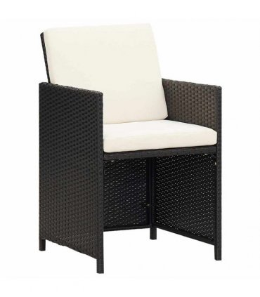 vidaXL Garden Dining Chairs with Cushions 4 pcs Black Poly Rattan