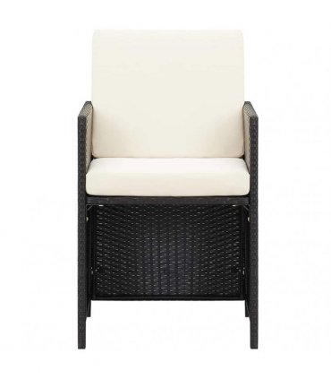 vidaXL Garden Dining Chairs with Cushions 4 pcs Black Poly Rattan