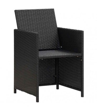 vidaXL Garden Dining Chairs with Cushions 4 pcs Black Poly Rattan