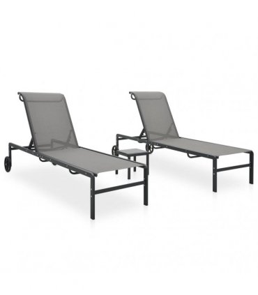 vidaXL Sun Loungers 2 pcs with Table Textilene and Steel