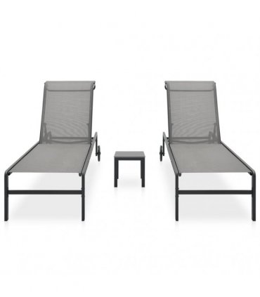 vidaXL Sun Loungers 2 pcs with Table Textilene and Steel