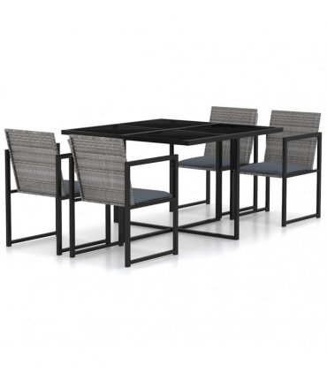vidaXL 5 Piece Outdoor Dining Set with Cushions Poly Rattan Grey
