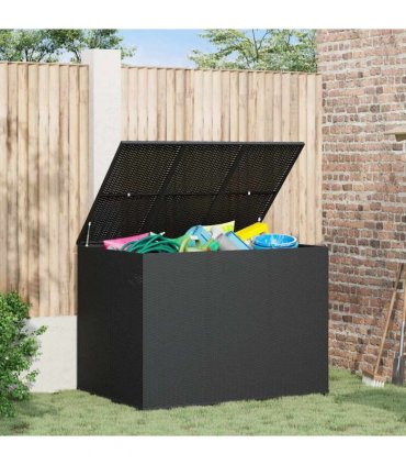 vidaXL Garden Cushion Box PE Rattan 145x100x103 cm Black