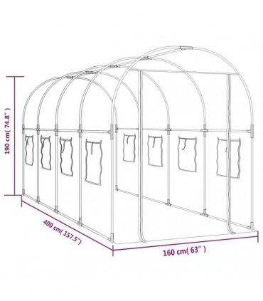 vidaXL Greenhouse Transparent 160x400x190 cm PVC&Powder-coated Steel