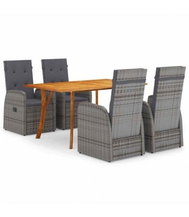 vidaXL Garden Dining Set 5 pcs Grey Poly Rattan
