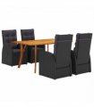 vidaXL Garden Dining Set 5 pcs Black Poly Rattan