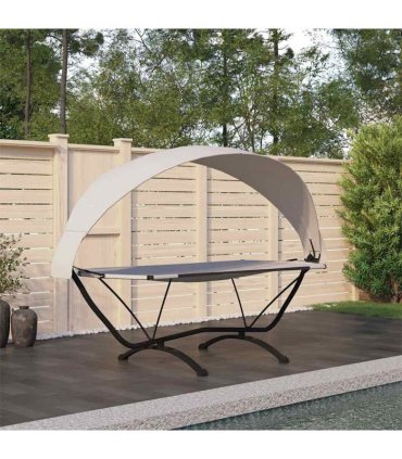 vidaXL Outdoor Lounge Bed with Canopy Cream Steel and Oxford Fabric