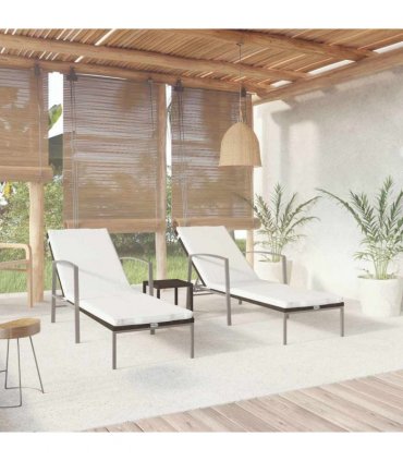 vidaXL Sun Loungers 2 pcs with Table Poly Rattan Brown
