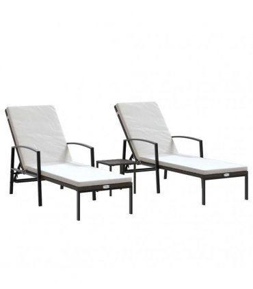 vidaXL Sun Loungers 2 pcs with Table Poly Rattan Brown