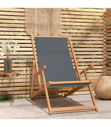 vidaXL Folding Chair Solid Wood Teak Grey