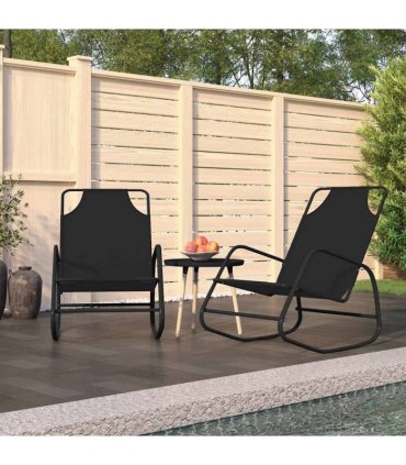 vidaXL Rocking Sun Loungers 2 pcs Black Steel and Textilene