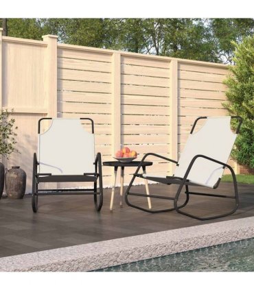 vidaXL Rocking Sun Loungers 2 pcs Cream Steel and Textilene