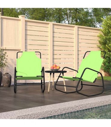 vidaXL Rocking Sun Loungers 2 pcs Green Steel and Textilene