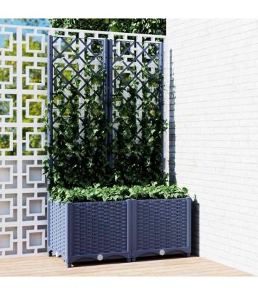 vidaXL Garden Planter with Trellis Blue Grey 80x40x136 cm PP