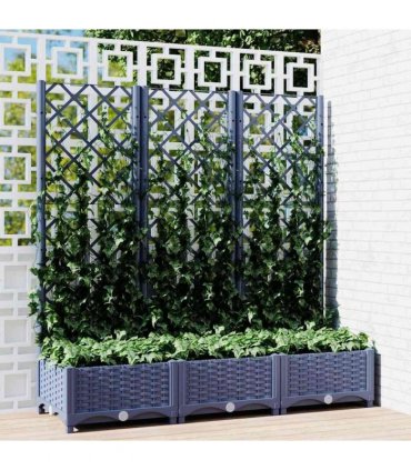 vidaXL Garden Planter with Trellis Blue Grey 120x40x121.5 cm PP