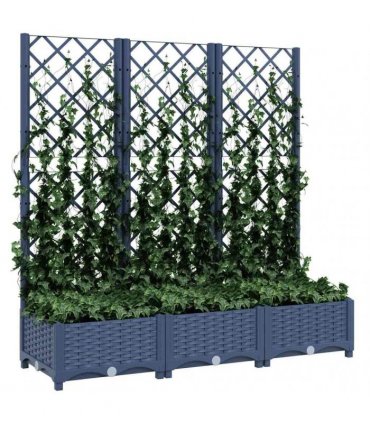 vidaXL Garden Planter with Trellis Blue Grey 120x40x121.5 cm PP