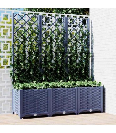 vidaXL Garden Planter with Trellis Blue Grey 120x40x136 cm PP