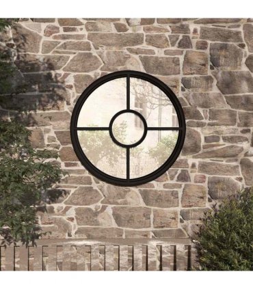 vidaXL Garden Mirror Black 40x4 cm Iron Round for Outdoor Use