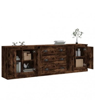 vidaXL Sideboards 3 pcs Smoked Oak Engineered Wood