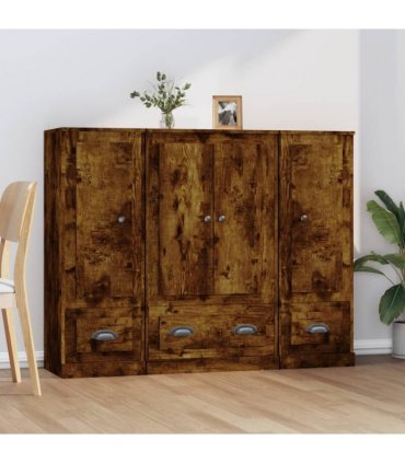 vidaXL Highboards 3 pcs Smoked Oak Engineered Wood