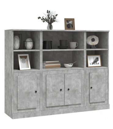 vidaXL Highboards 3 pcs Concrete Grey Engineered Wood