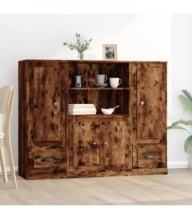 vidaXL Highboards 3 pcs Smoked Oak Engineered Wood
