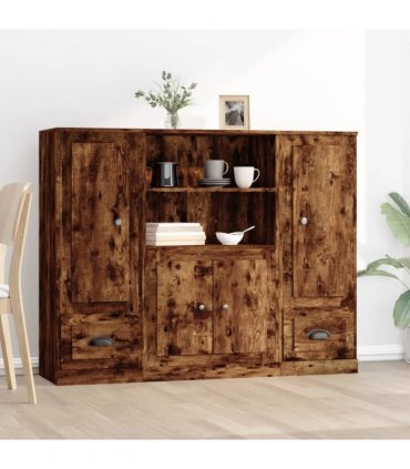 vidaXL Highboards 3 pcs Smoked Oak Engineered Wood