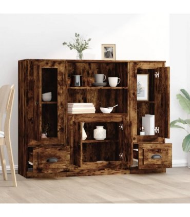 vidaXL Highboards 3 pcs Smoked Oak Engineered Wood