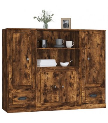 vidaXL Highboards 3 pcs Smoked Oak Engineered Wood