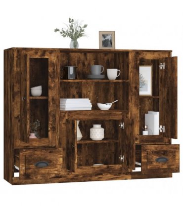 vidaXL Highboards 3 pcs Smoked Oak Engineered Wood